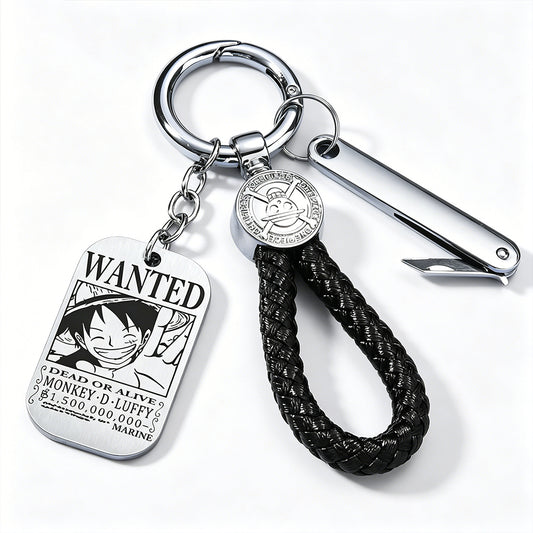 ONE PIECE Luffy Wanted Keychain with Mini Knife | Anime Bounty Tag Gift Set