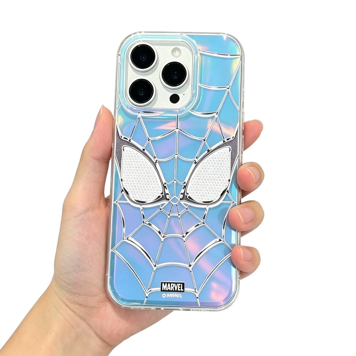 Marvel Spider-Man Holographic Iridescent Spider Web Phone Case, TPU+PC Shockproof Slim Cover Color Shift Blue Purple Gradient Design Precise Camera Cutout Protective Shell