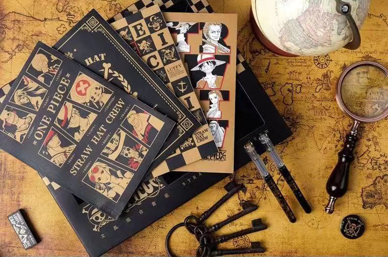 Luffy Strohhut Pirat Briefpapier Set Geschenkbox Stiftpresse Neutralstift Buchaufkleber