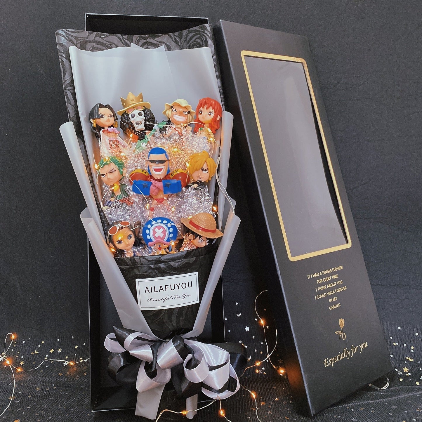 Luffy/Zoro ručně vyráběné růžové mýdlo LED kytice pro romantické dárky na Valentýna
