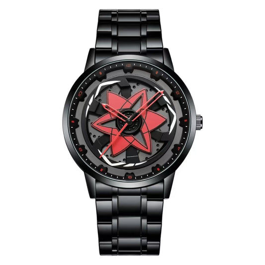 Naruto Sasuke Itachi Rotating Sharingan Watch Ring Set, Anime 360° Spinning Dial Stainless Steel Wrist Watch for Men