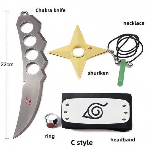 Sasuke 1:1 metal kunai shuriken ring pandebånd halskæde femdelt sæt