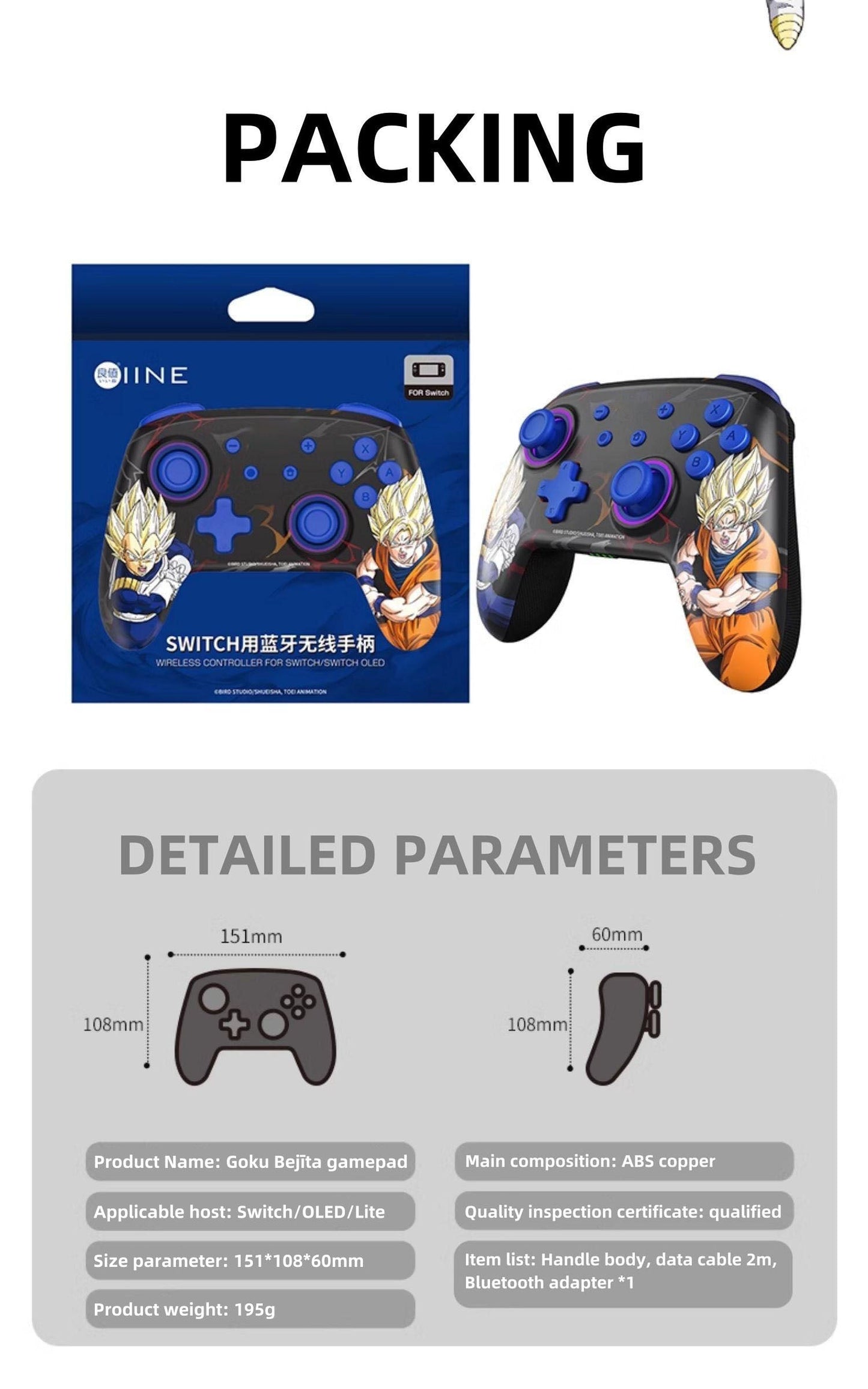 Goku/Vegeta Sensitive peliohjain, tarkka ohjaus, mukava ote, nauti pelin intohimosta