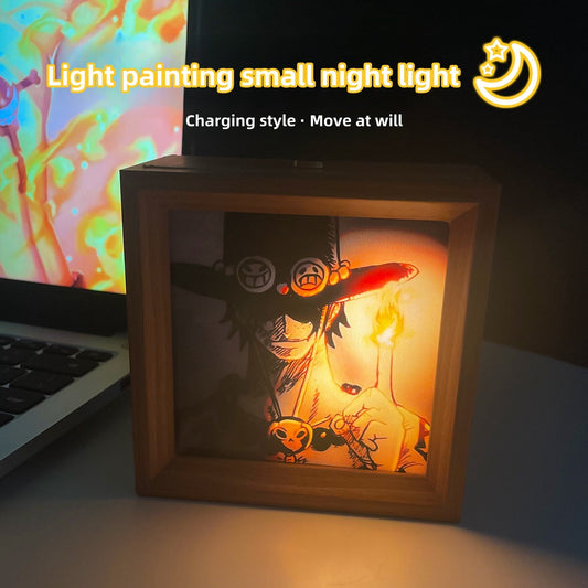 Luffy/Ace peinture décorative lumineuse en bois massif petite veilleuse cadre photo peinture décoration