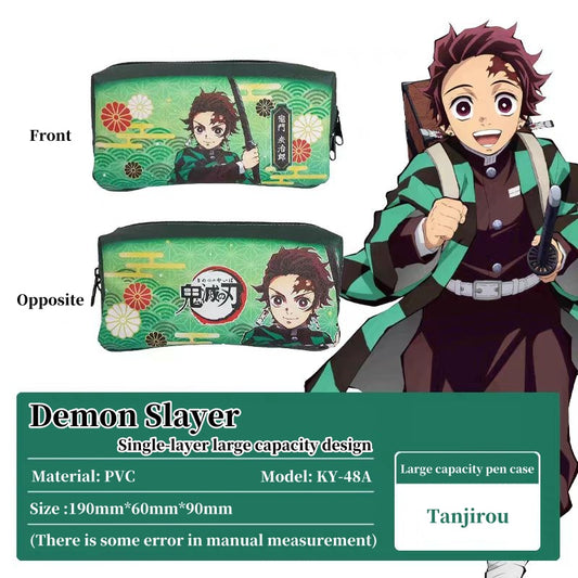 Estuche para lápices Demon Slayer Tanjiro Nezuko Anime, bolsa de PVC de gran capacidad para estudiantes