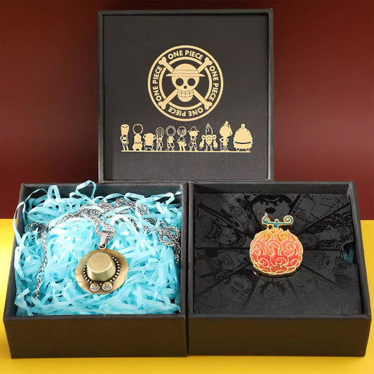 ONE PIECE Necklace & Devil Fruit Enamel Pin Set | Anime Jewelry Gift Box
