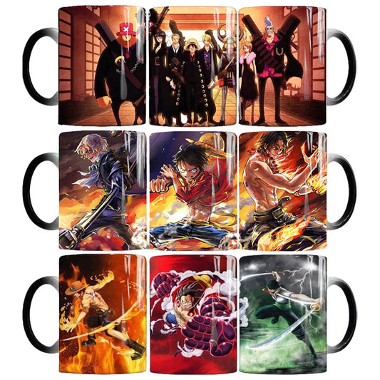 Taza de cerámica Luffy/Zoro/Chopper que cambia de color cuando se expone al calor.