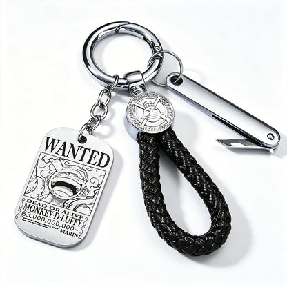 ONE PIECE Luffy Wanted Keychain with Mini Knife | Anime Bounty Tag Gift Set