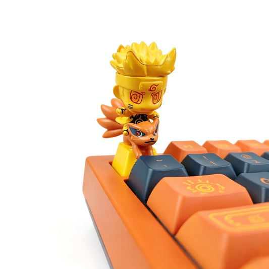 Uzumaki Naruto Themed Mechanical Keyboard, Hot-Swappable RGB Gaming Keyboard with Custom PBT Keycaps, Knob Control & Naruto Artisan Keycap