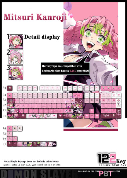 Demon Slayer Kanroji Mitsuri Keycaps 122 PBT Sublimation Keycap sæt til mekanisk tastatur med detaljeret skærm og mulighed for enkelt tastatur