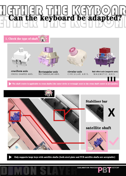 Demon Slayer Kanroji Mitsuri Keycaps 122 PBT Sublimation Keycap sæt til mekanisk tastatur med detaljeret skærm og mulighed for enkelt tastatur