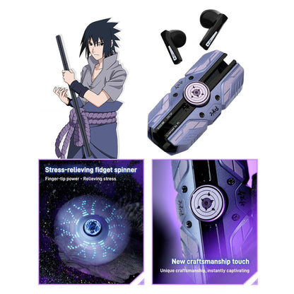 Uchiha Sasuke Anime Bluetooth-Ohrhörer mit leuchtender Spinner-Hülle für verbessertes Hörerlebnis, kabellose Kopfhörer für Anime-Fans