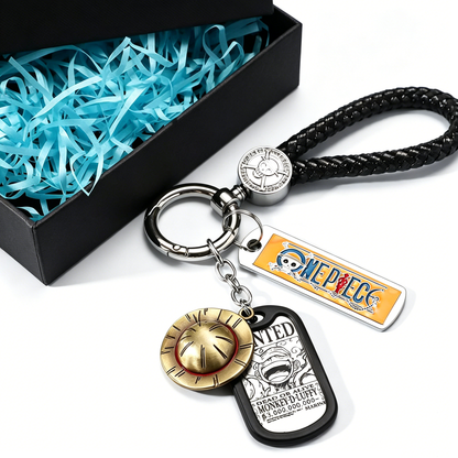 One Piece Anime Keychain Set - Braided Leather Wanted Poster Pendant Keychain