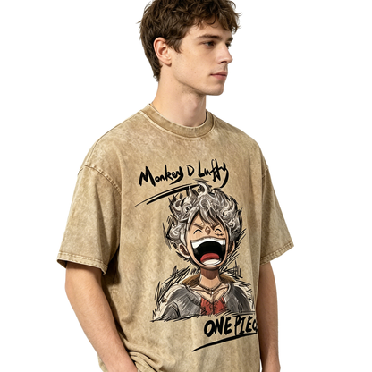 One Piece Luffy Nika Vintage Washed T-Shirt - Anime Oversized Streetwear Tee