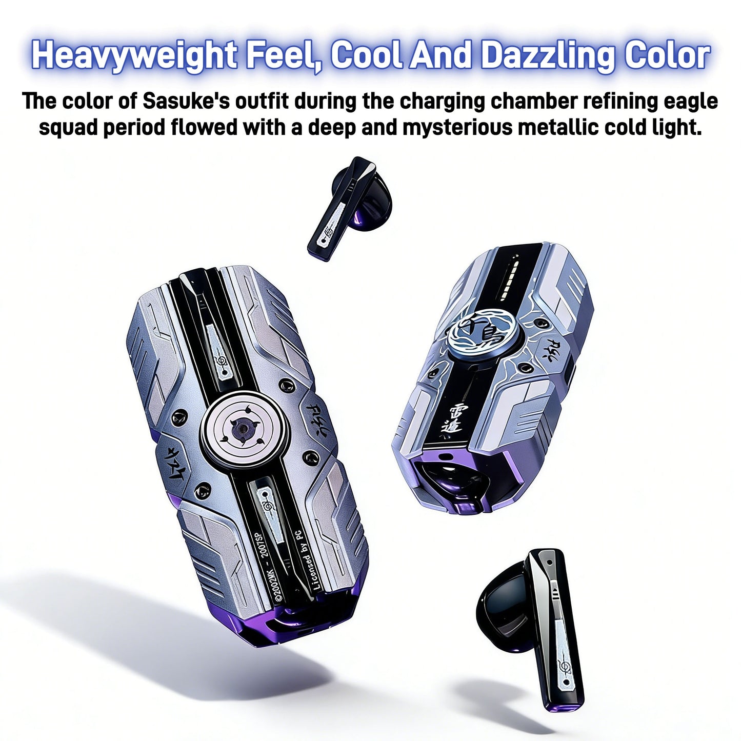 Uchiha Sasuke Anime Bluetooth-Ohrhörer mit leuchtender Spinner-Hülle für verbessertes Hörerlebnis, kabellose Kopfhörer für Anime-Fans