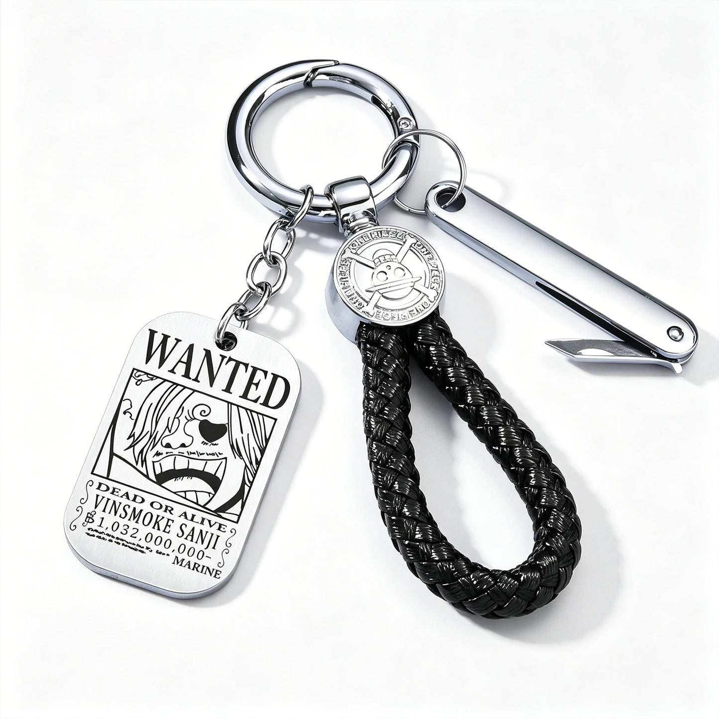ONE PIECE Luffy Wanted Keychain with Mini Knife | Anime Bounty Tag Gift Set