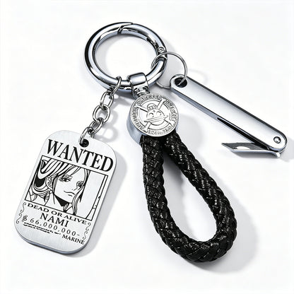 ONE PIECE Luffy Wanted Keychain with Mini Knife | Anime Bounty Tag Gift Set