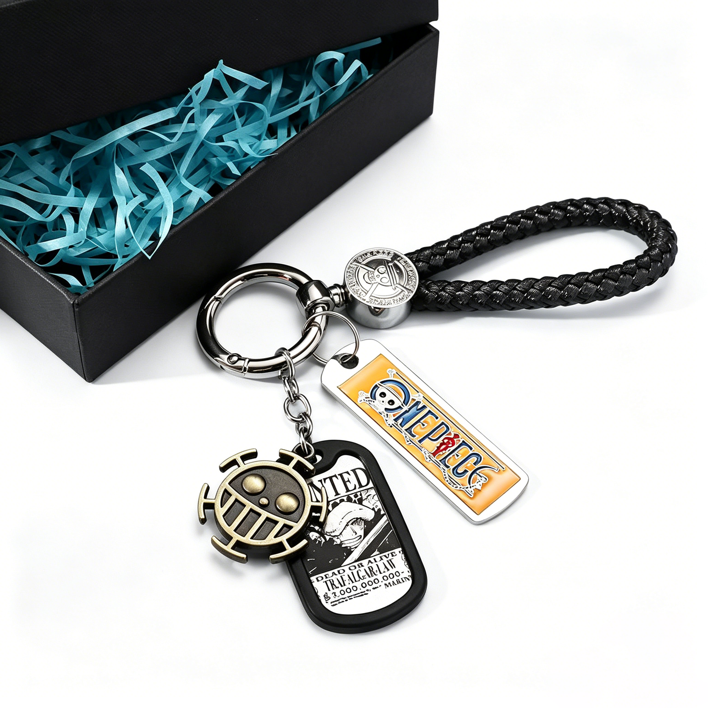 One Piece Anime Keychain Set - Braided Leather Wanted Poster Pendant Keychain