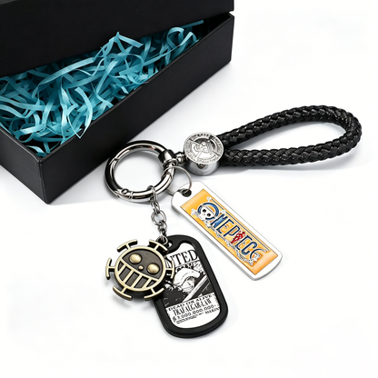 One Piece Anime Keychain Set - Braided Leather Wanted Poster Pendant Keychain