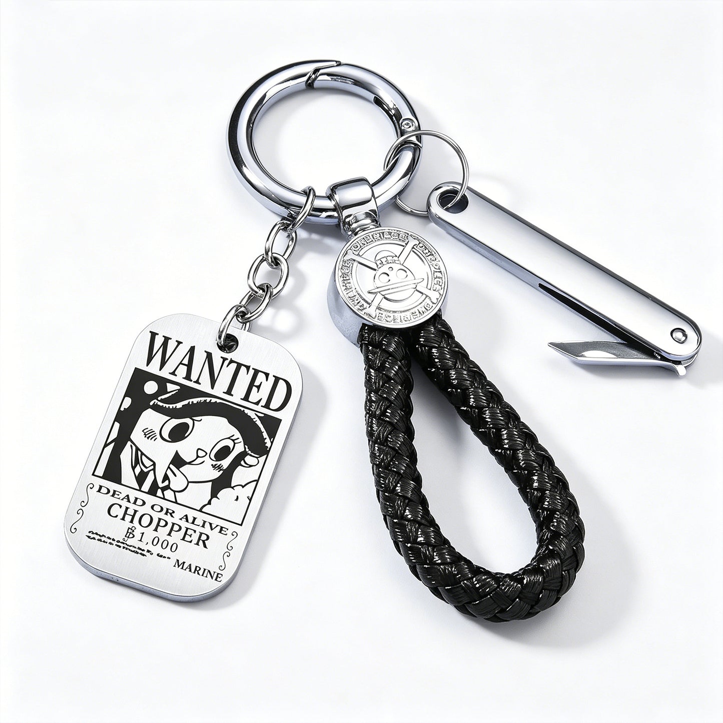 ONE PIECE Luffy Wanted Keychain with Mini Knife | Anime Bounty Tag Gift Set