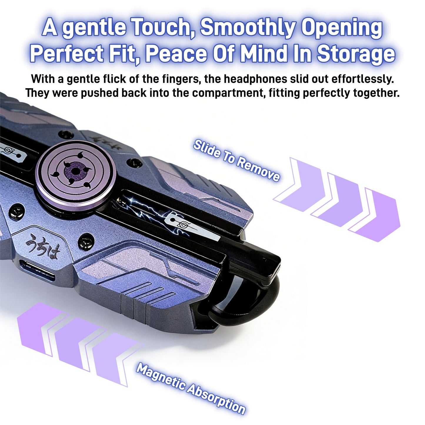 Uchiha Sasuke Anime Bluetooth-Ohrhörer mit leuchtender Spinner-Hülle für verbessertes Hörerlebnis, kabellose Kopfhörer für Anime-Fans