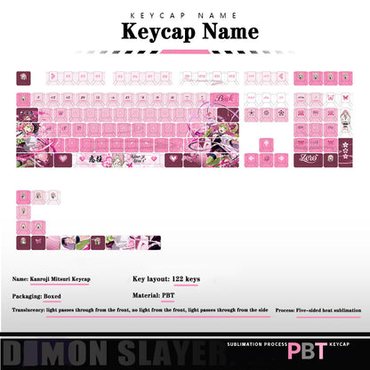 Demon Slayer Kanroji Mitsuri Keycaps 122 PBT Sublimation Keycap sæt til mekanisk tastatur med detaljeret skærm og mulighed for enkelt tastatur