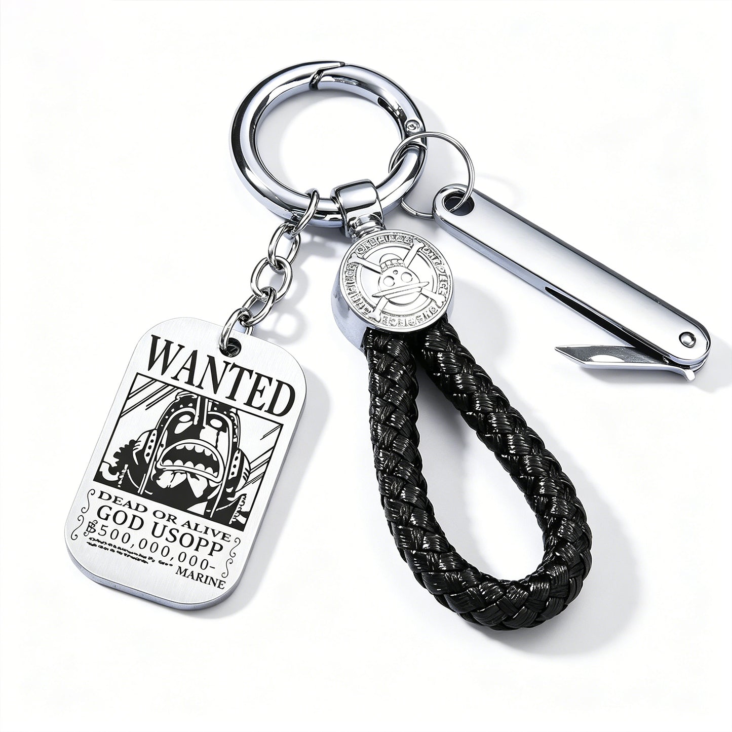 ONE PIECE Luffy Wanted Keychain with Mini Knife | Anime Bounty Tag Gift Set