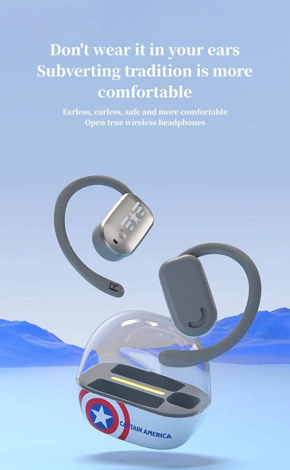 Marvel Iron Man Captain America Open-Ear Wireless Earbuds, Avengers Bluetooth 5.3 Air Conduction Headphones