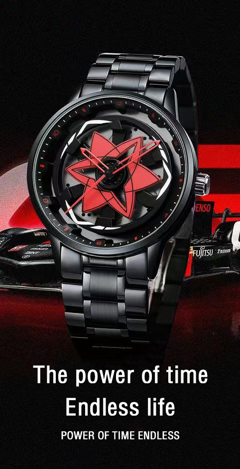 Naruto Sasuke Itachi Rotating Sharingan Watch Ring Set, Anime 360° Spinning Dial Stainless Steel Wrist Watch for Men