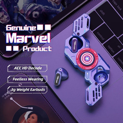 Marvel Iron Man Captain America Fidget Spinner TWS Bluetooth 5.4 Earbuds, Zinc Alloy Mecha Magnetic Flip Wireless Earphones