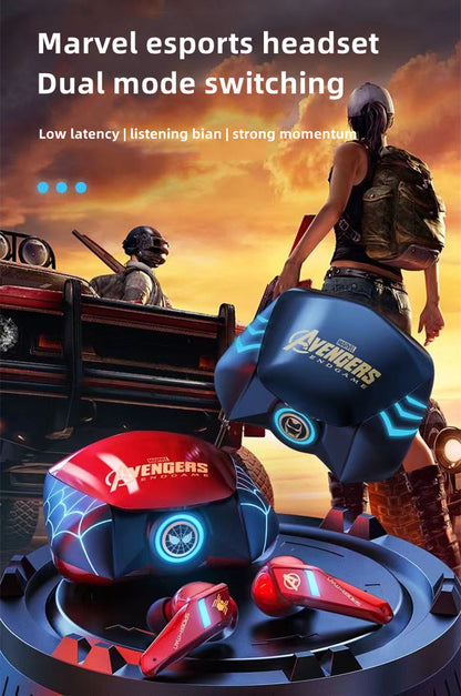 Marvel Spider-Man Iron Man Captain America Gaming-øretelefoner, Marvel TWS trådløse hovedtelefoner med LED-lys
