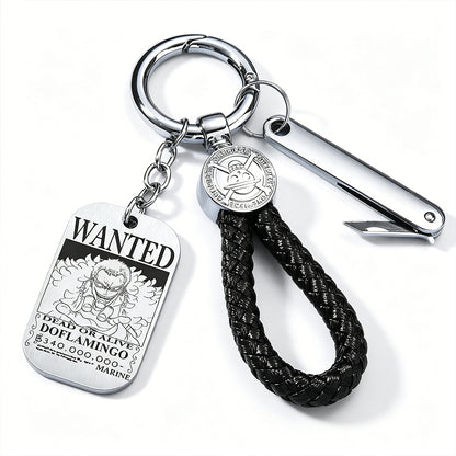 ONE PIECE Luffy Wanted Keychain with Mini Knife | Anime Bounty Tag Gift Set