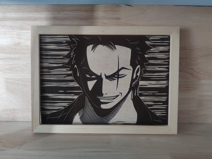 Roronoa Zoro Figuren geschnitzte Holzgemälde