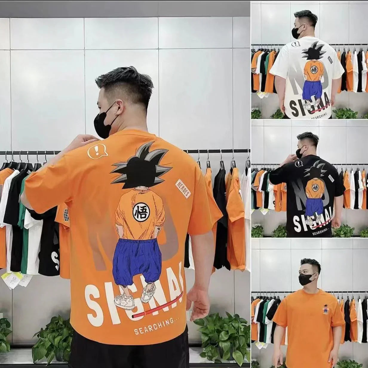 Son Goku T-shirt d'été à manches courtes en pur coton pour hommes tout en coton imprimé beau T-shirt ample et cool