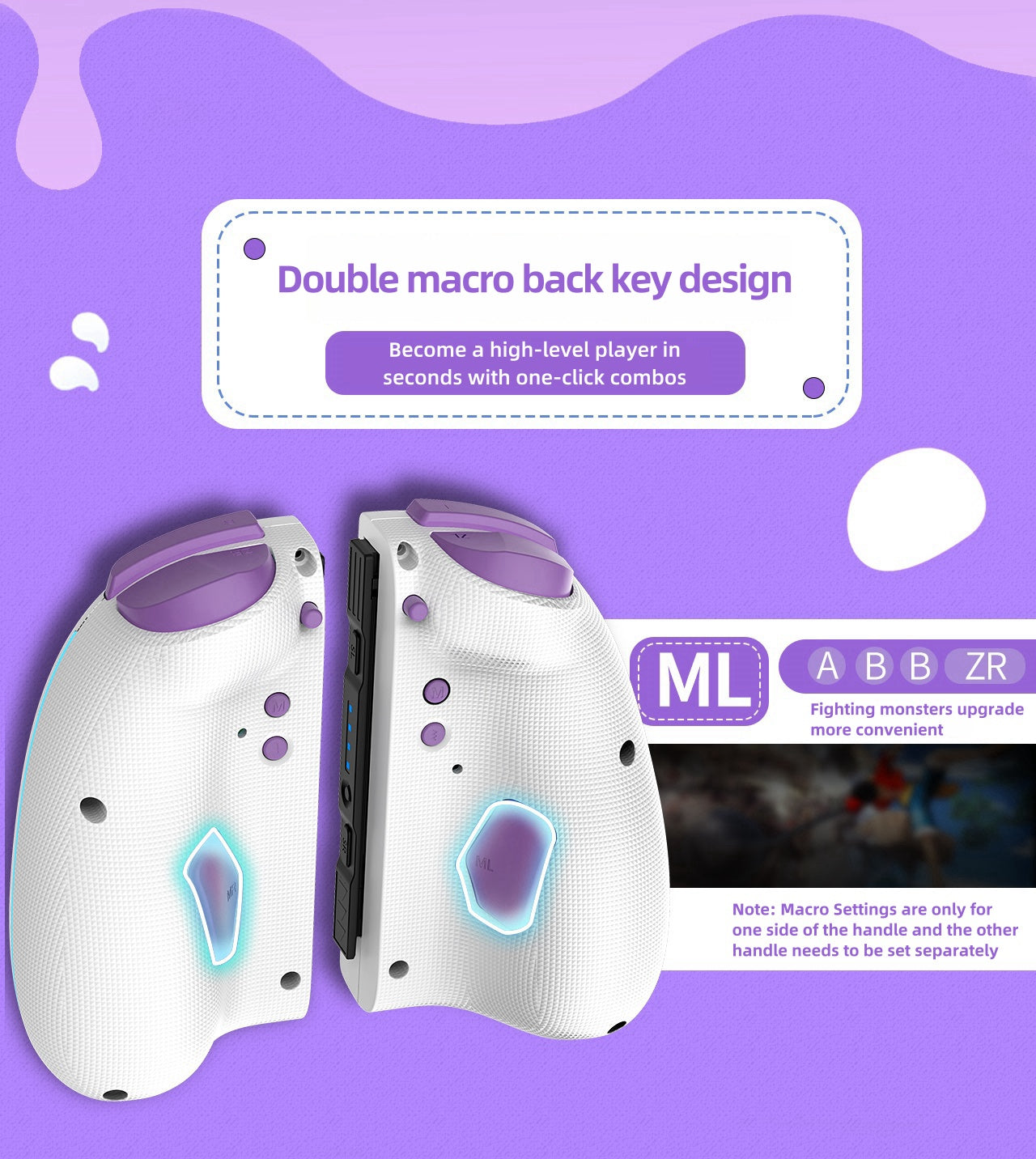Gamepad Nika Luffy con luces ajustables, controladores inalámbricos Bluetooth para mano izquierda y derecha