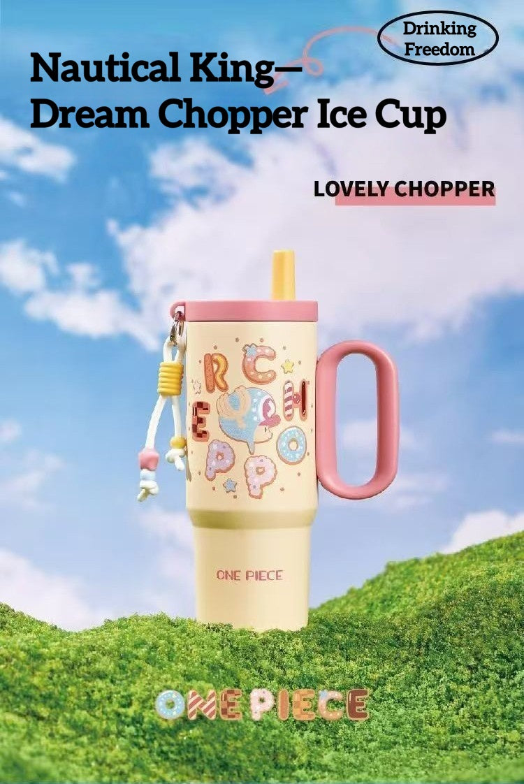 ONE PIECE Tony Tony Chopper Tumbler | Macaron Donut Design Cup with Handle & Straw