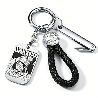 ONE PIECE Luffy Wanted Keychain with Mini Knife | Anime Bounty Tag Gift Set