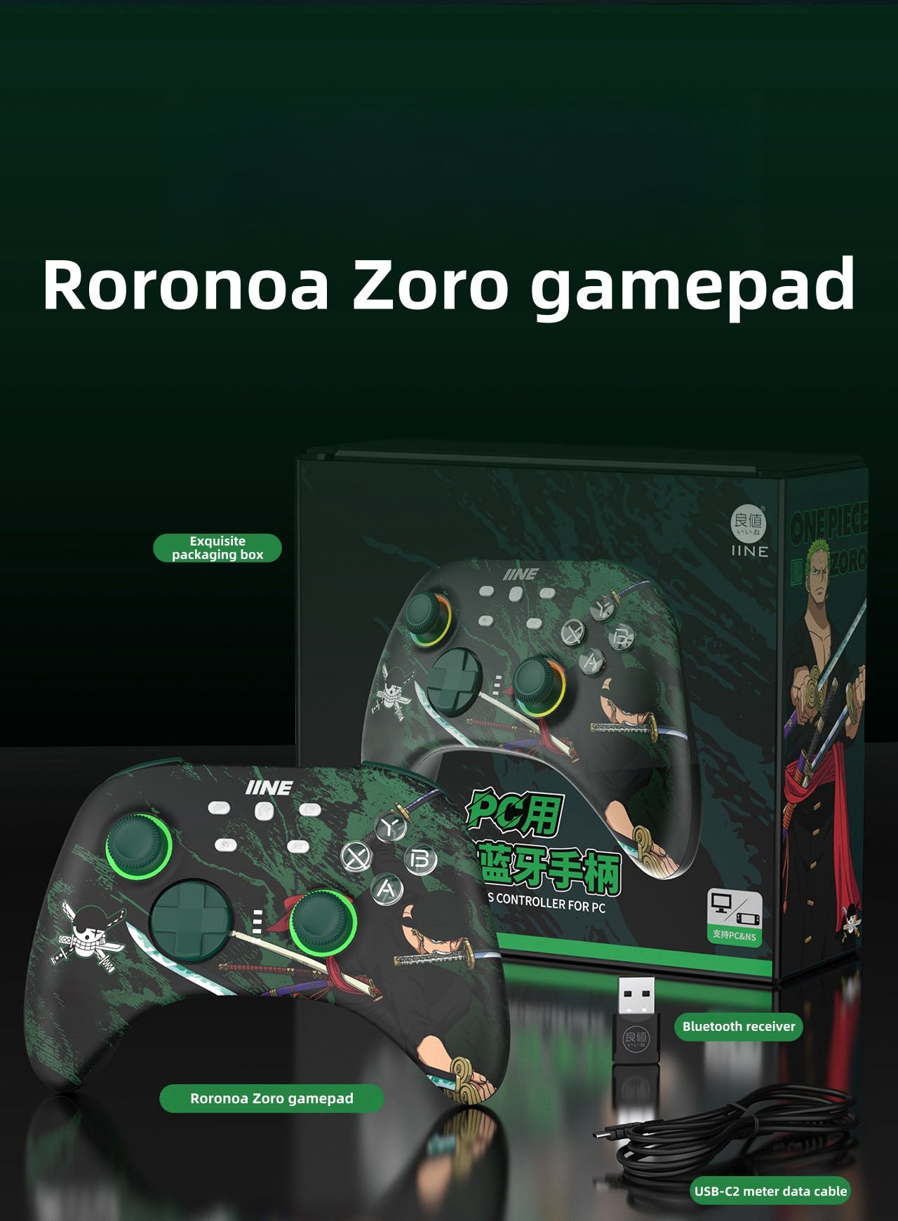 Manette de jeu Roronoa Zoro Sensitive, contrôle précis, prise en main confortable, profitez de la passion du jeu