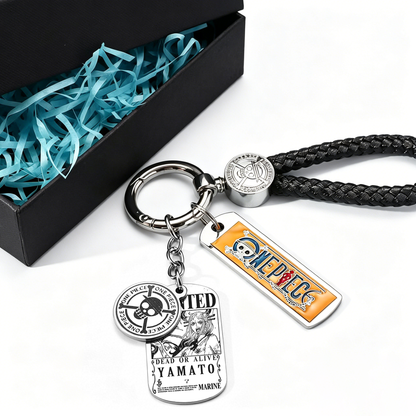 One Piece Anime Keychain Set - Braided Leather Wanted Poster Pendant Keychain