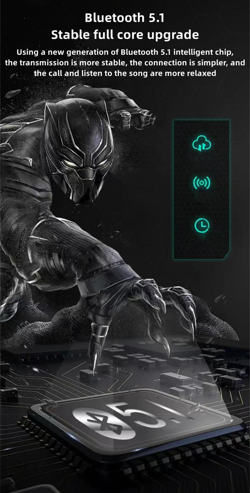 Marvel Iron Man Black Panther kabellose Ohrhörer, Marvel TWS Bluetooth 5.1 Kopfhörer mit LED-Licht