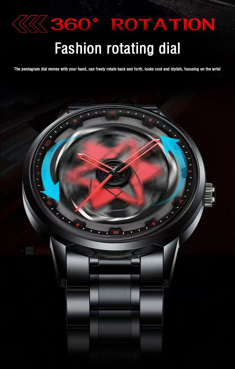 Naruto Sasuke Itachi Rotating Sharingan Watch Ring Set, Anime 360° Spinning Dial Stainless Steel Wrist Watch for Men