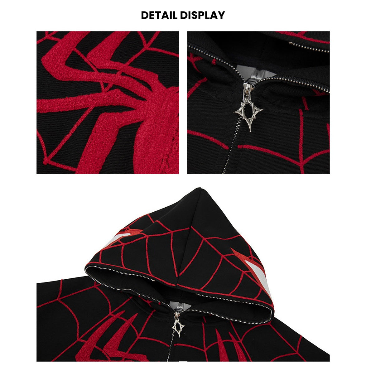 Marvel Spider‑Man Full Zip Hoodie, Spider Web Chenille Embroidery Hooded Sweatshirt With Mask Eyes Design, Oversized Casual Streetwear Jacket For Men Women, Multi‑Color Options, Loose Fit Long Sleeve Cosplay Daily Hooded Coat