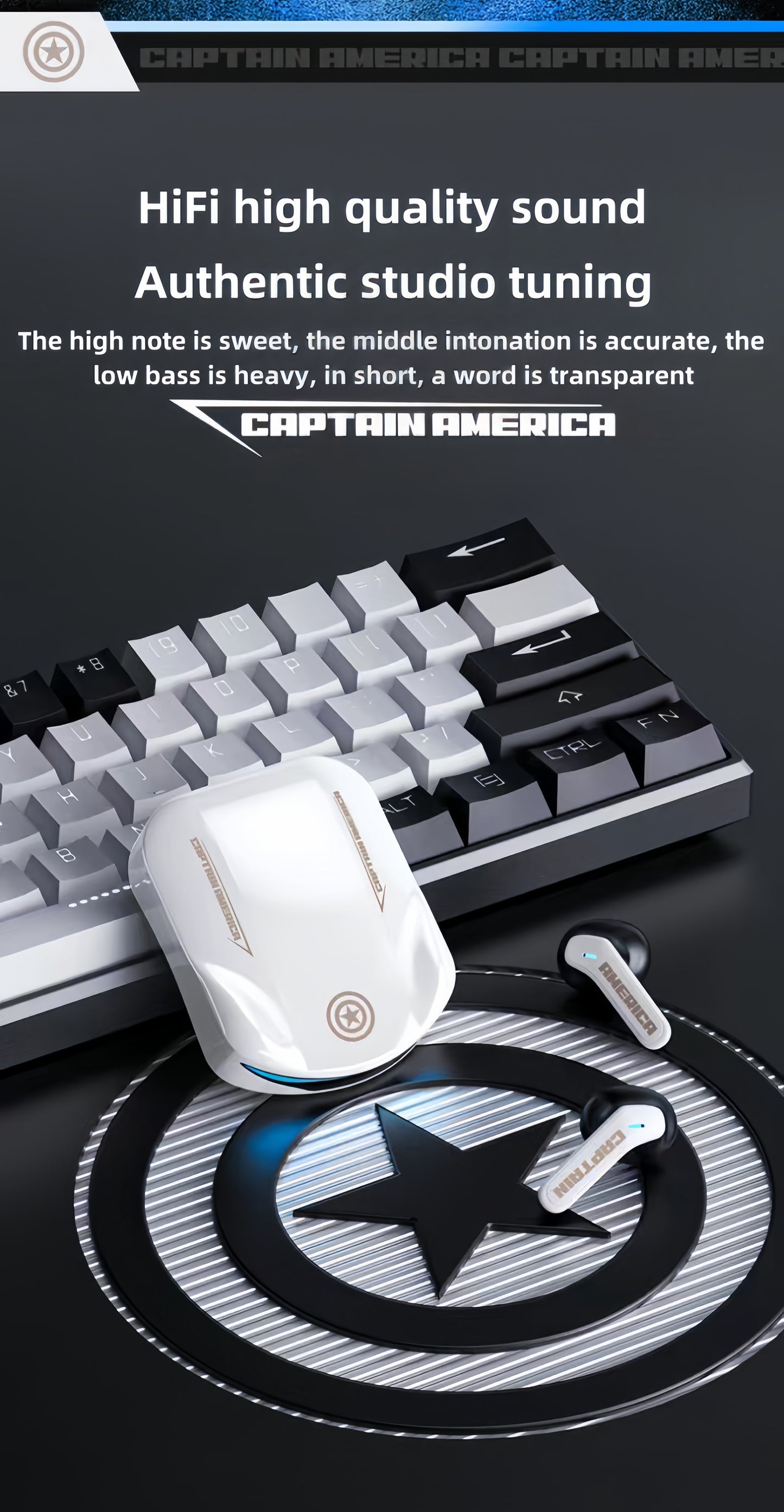 Marvel Iron Man Captain America TWS Wireless Gaming Earbuds, Sports Car LED Light Bluetooth 5.3 Headphones