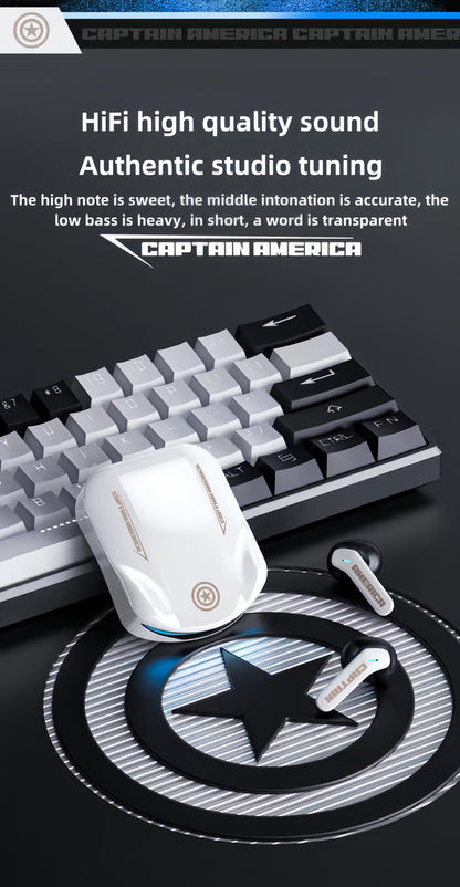 Marvel Iron Man Captain America TWS Wireless Gaming Earbuds, Sports Car LED Light Bluetooth 5.3 Headphones