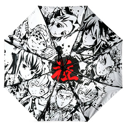 Demon Slayer Tanjiro Nezuko Automatic Folding Umbrella, Anime Hashira Print Black Coated Sun Rain Portable Umbrella