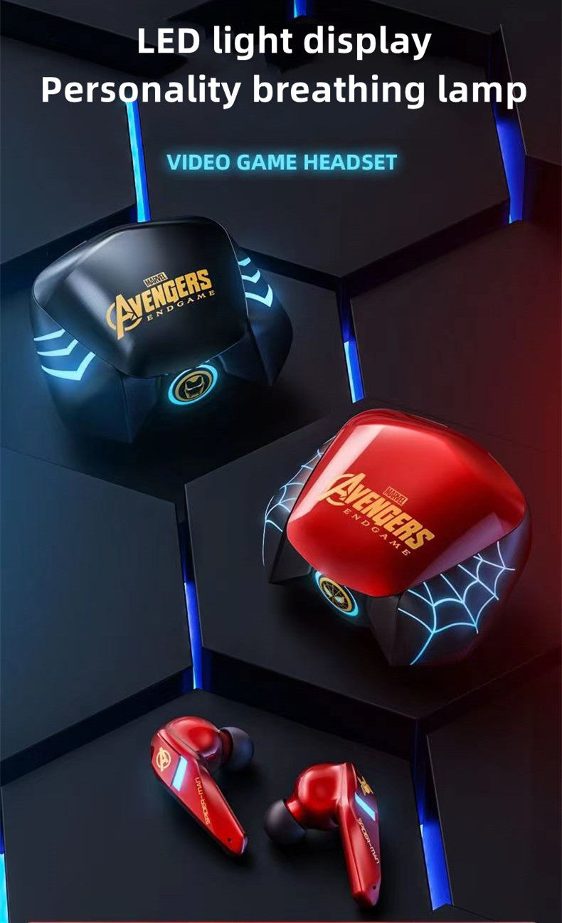 Marvel Spider-Man Iron Man Captain America Gaming-øretelefoner, Marvel TWS trådløse hovedtelefoner med LED-lys