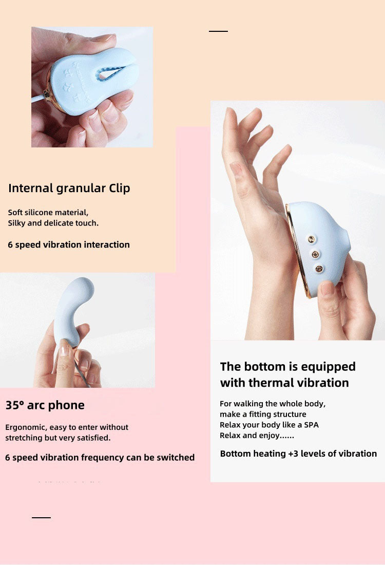 Vintage Landline Phone Shape Women Personal Wellness Massager Set with Suction Vibration Heating Nipple Clamp Modes Silicone Adult Intimate Care Device Waterproof Rechargeable