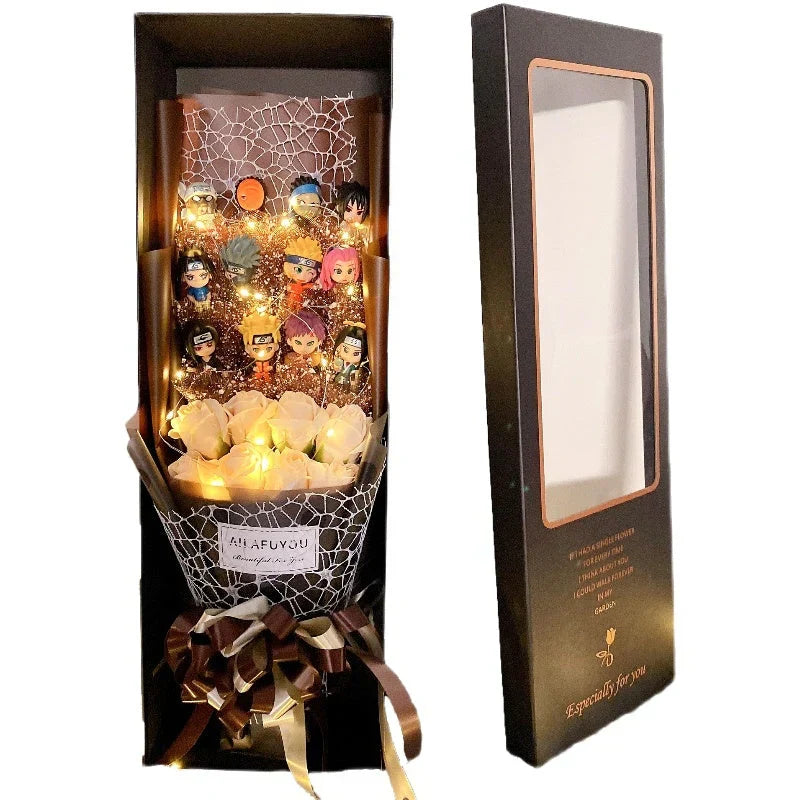 Uzumaki/Sasuke käsintehty ruususaippua LED-kimppu romanttiselle