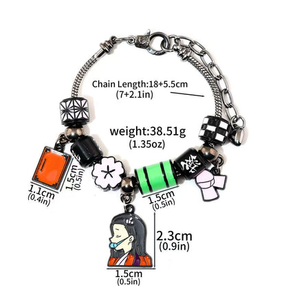 Demon Slayer Kamado Tanjiro Beaded Charm Bracelet, Adjustable Anime Chain