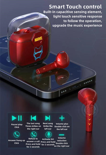 Marvel Iron Man Black Panther kabellose Ohrhörer, Marvel TWS Bluetooth 5.1 Kopfhörer mit LED-Licht